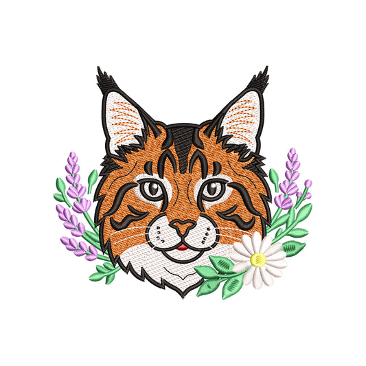 Realistic Lynx Floral Wildlife Design | Animal Machine Embroidery Pattern - SG21072603