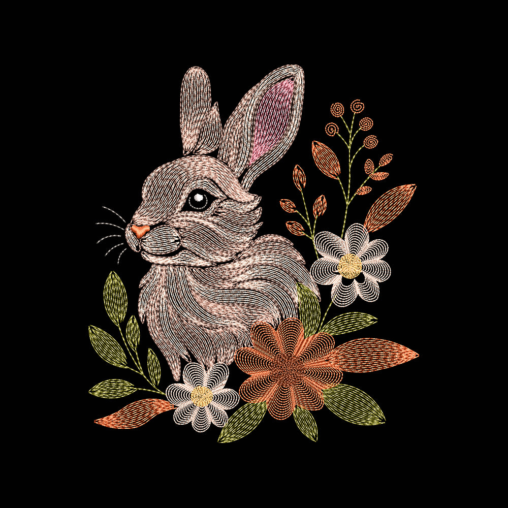Ripple Floral Bunny Embroidery Design - SG21072606