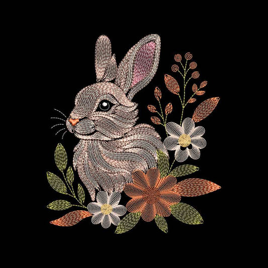Ripple Floral Bunny Embroidery Design - SG21072606