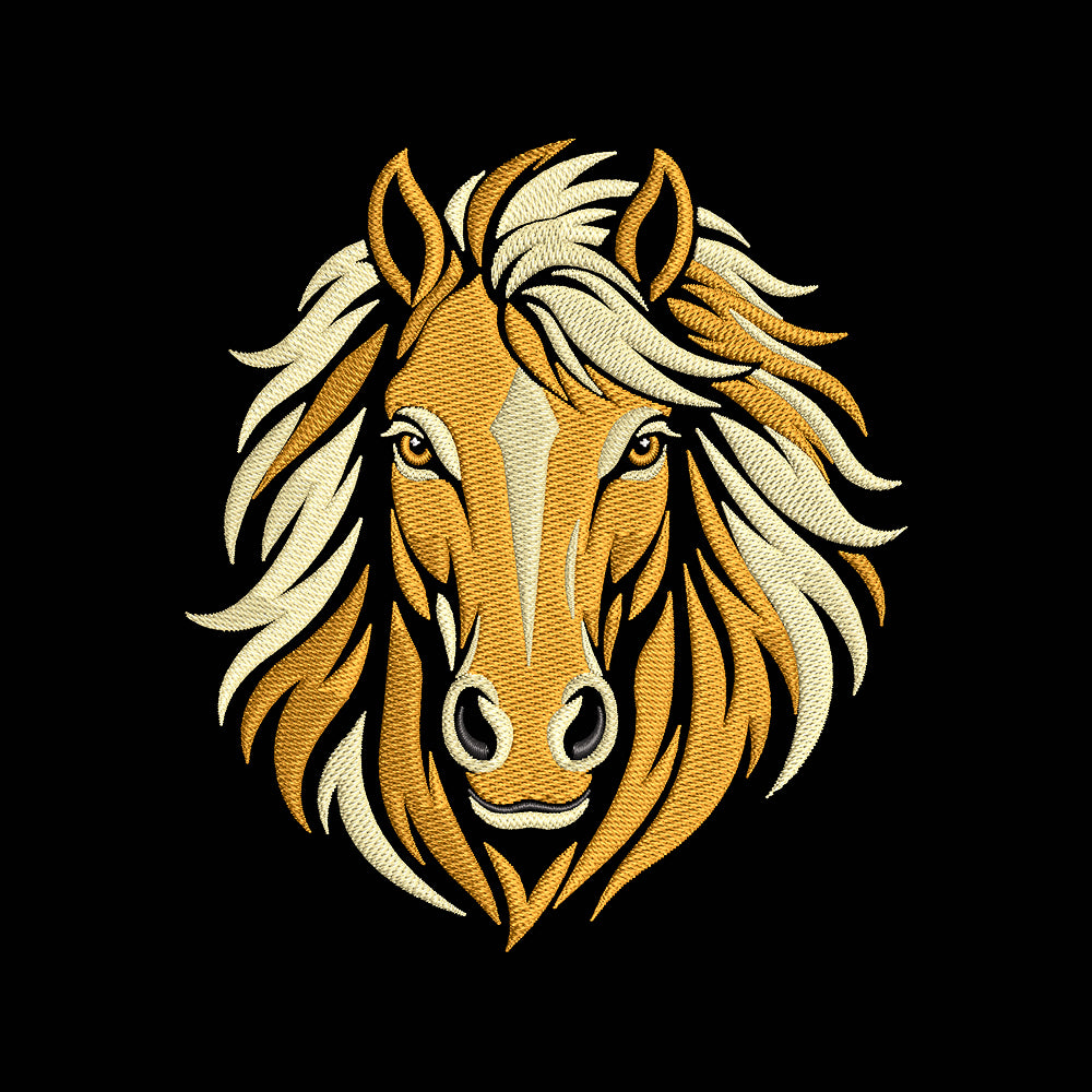 Golden Palomino Horse Embroidery Design - Front Facing Equestrian Motif SG31072683