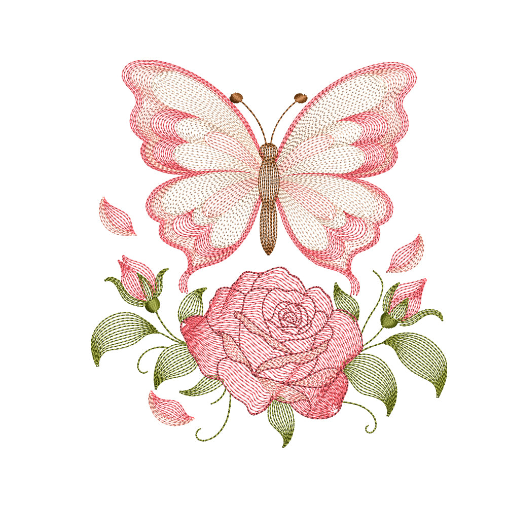 Butterfly and Rose Ripple Embroidery Designs For Machine - SG21092601