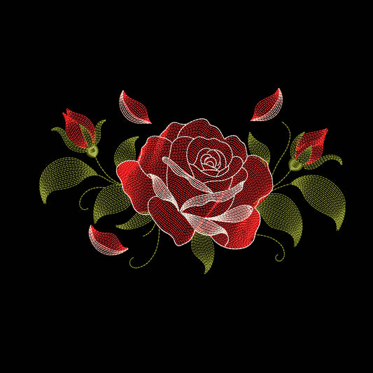 Red Rose Floral Wreath Ripple Ripple Embroidery Designs - SG21092602