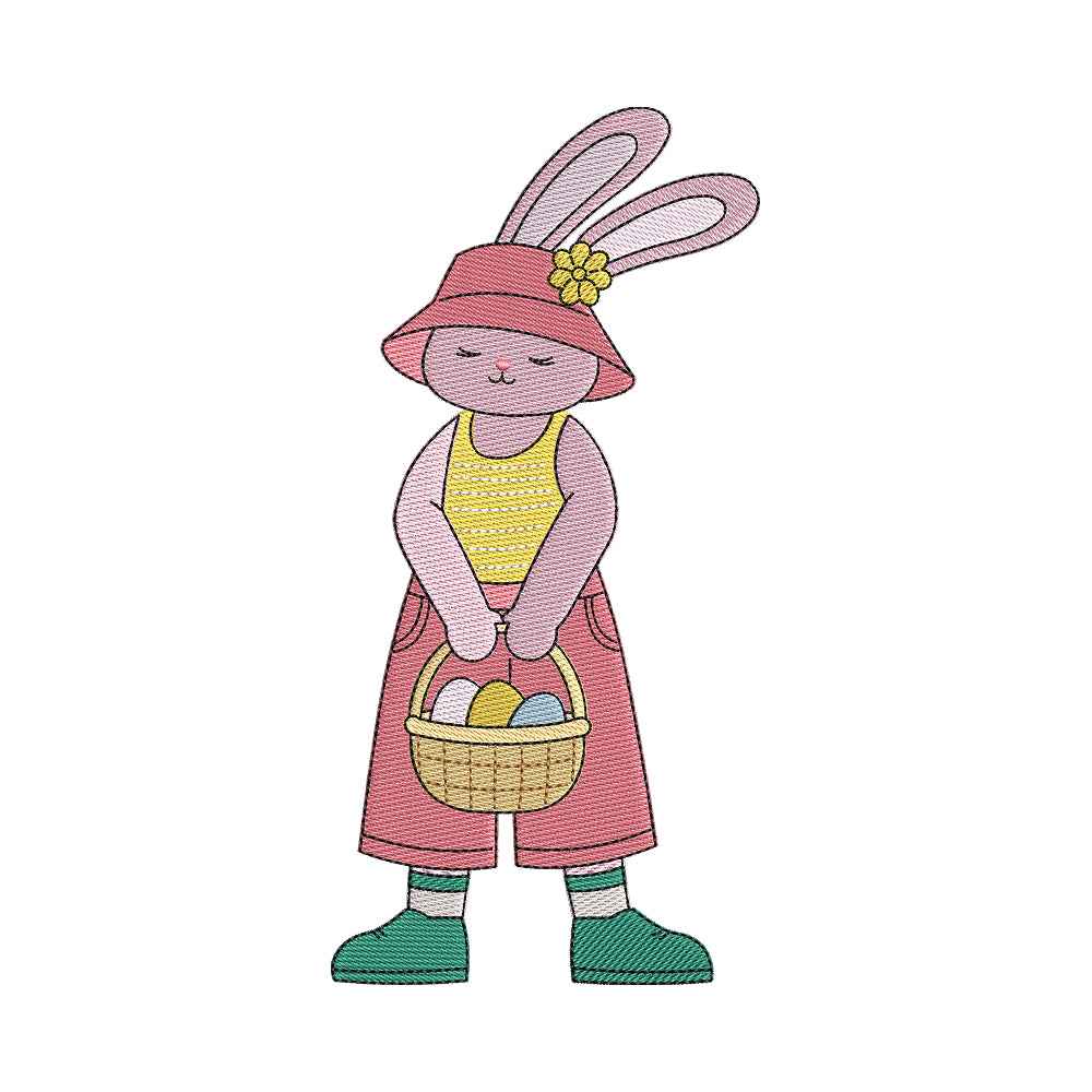 Cute Easter Bunny Girl with Basket Embroidery Design - SG22032601