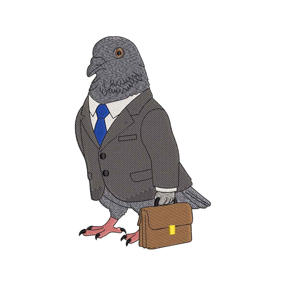 Business Pigeon Bird Embroidery Design | Funny Office Bird Animal for Shirts, Jackets & Tote Bags - SG22062602