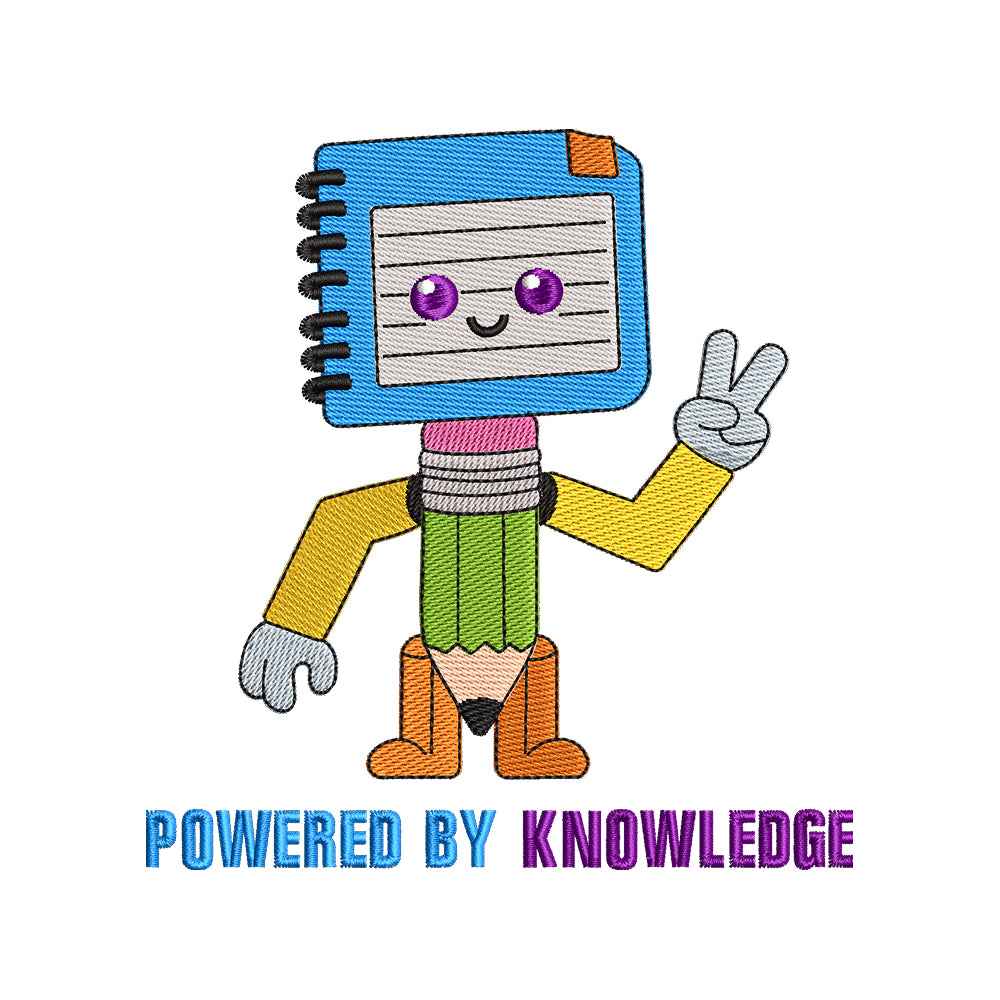 Powered By Knowledge Embroidery Design Cute School Notebook Character Back To School - SG23042620