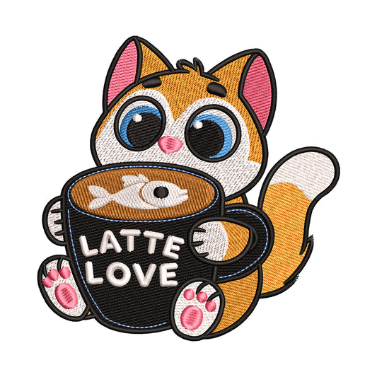 'Latte Love' Cat Embroidery Design - SG240306
