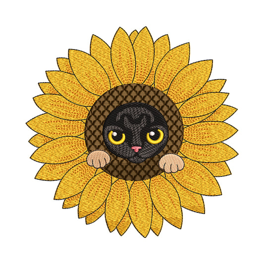 Black Cat in a Sunflower Embroidery Design - SG240311