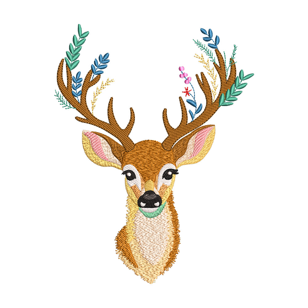 Boho Deer with Floral Antlers Embroidery Design - SG240321