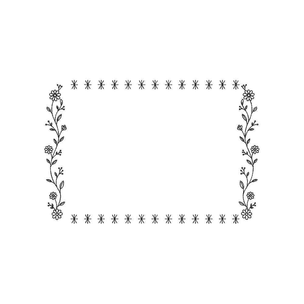 Minimal Floral Frame Embroidery Design Vintage Line Art Flower Border - SG24042602