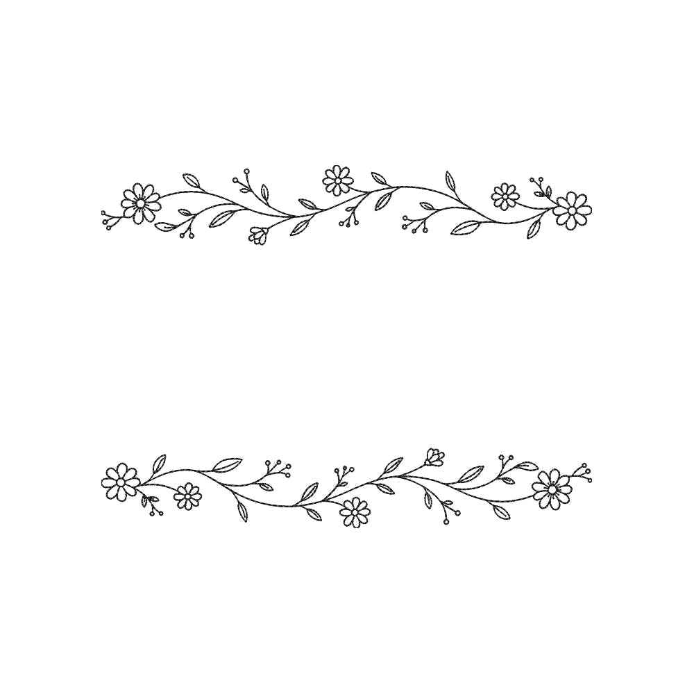 Minimal Floral Divider Embroidery Design Line Art Flower Border - SG24042603