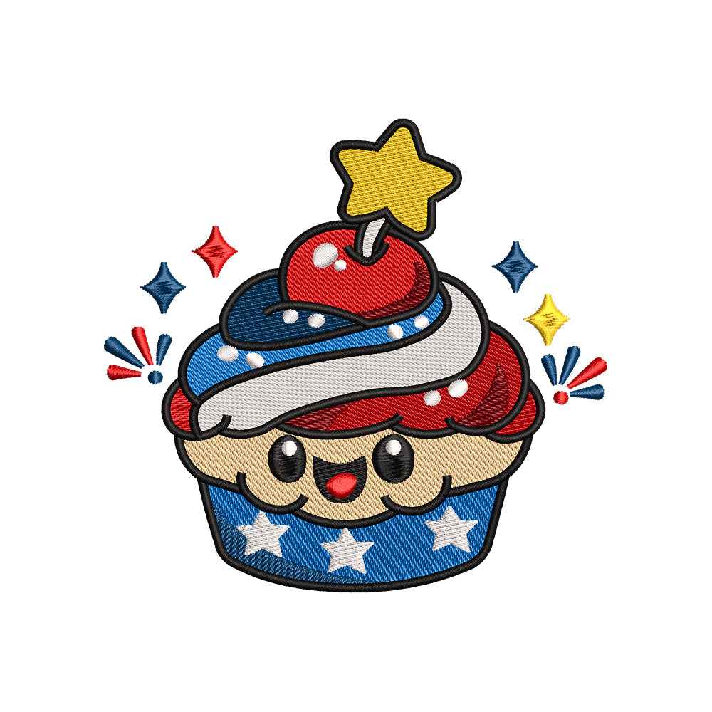 Patriotic Cupcake Embroidery Design 4th of July Kawaii Dessert USA - SG25042616