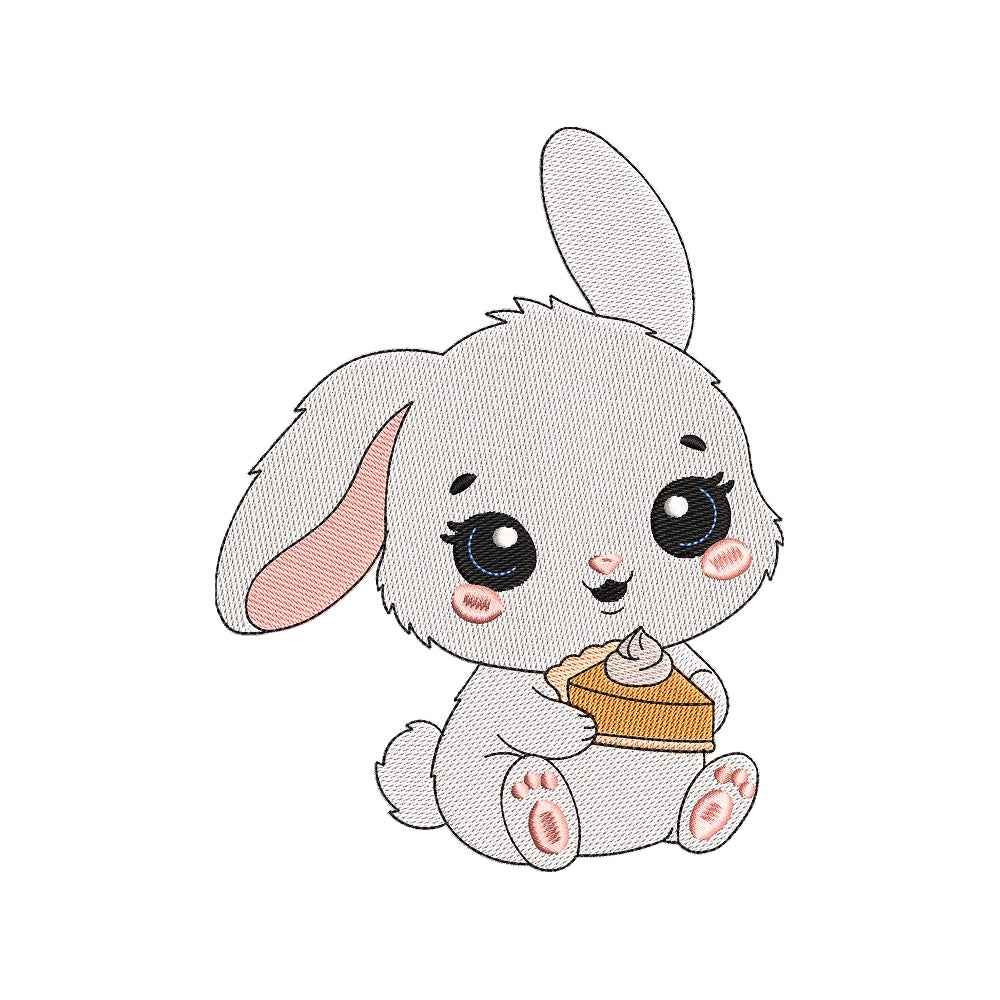 Autumn Bunny Treat Embroidery Design | Cute Bunny Holding Pumpkin Pie for Fall Decor, Baby Clothes & Thanksgiving Gifts - SG25092514