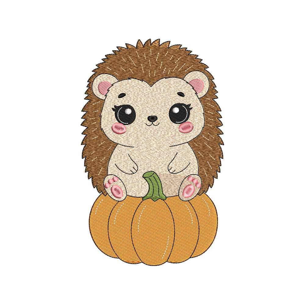 Autumn Hedgehog Pumpkin Embroidery Design | Cute Woodland Fall Animal for Baby Clothes, Nursery Decor & Thanksgiving Gifts - SG25092515