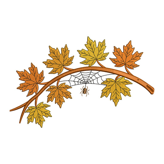 Autumn Maple Leaf and Spiderweb Embroidery Design - SG260506