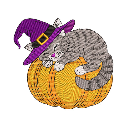 Sleeping Cat on Pumpkin Embroidery Design - SG260516