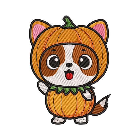 Cute Dog in Pumpkin Costume Embroidery Design - SG260518