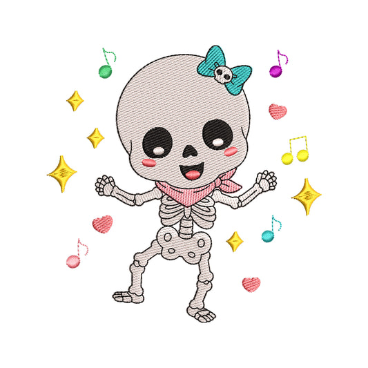 Kawaii Dancing Skeleton Embroidery Design - SG260528