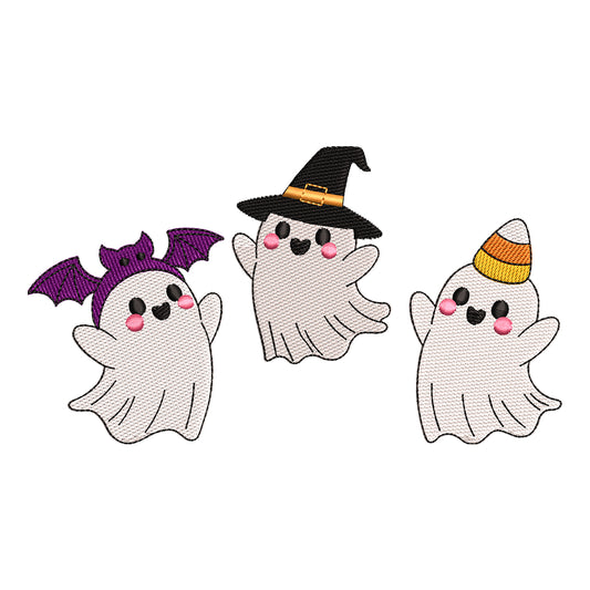 Kawaii Halloween Ghosts Embroidery Design Set - SG260531