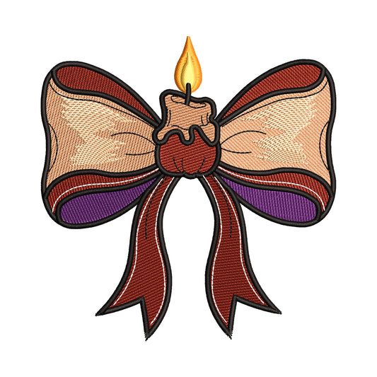 Vintage Christmas Candle Bow Embroidery Design - SG260558