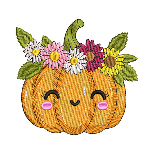 Kawaii Pumpkin with Flower Crown Embroidery Design - SG260562