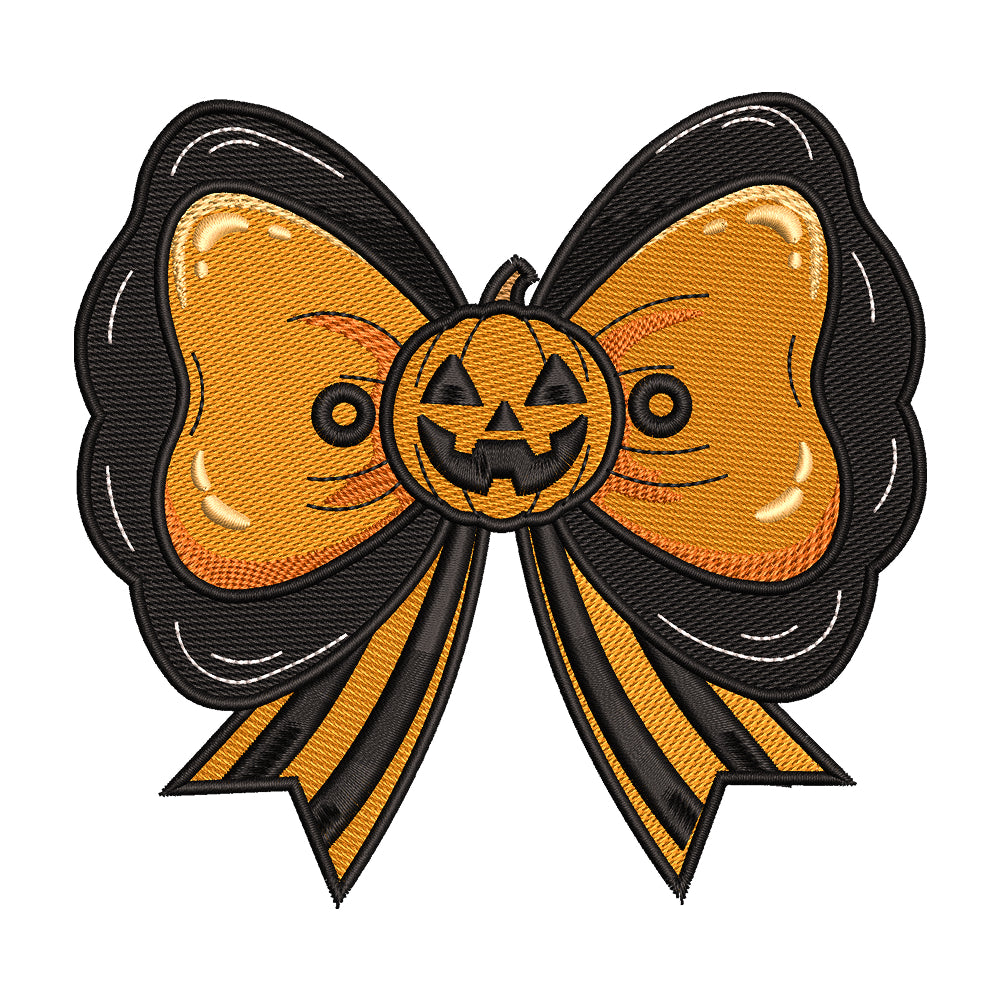Jack-o'-Lantern Halloween Bow Embroidery Design - SG260566