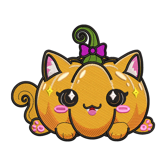 Kawaii Pumpkin Cat Embroidery Design - SG260569