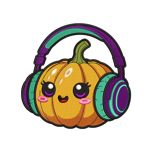 Kawaii Pumpkin with Headphones Embroidery Design - SG260571