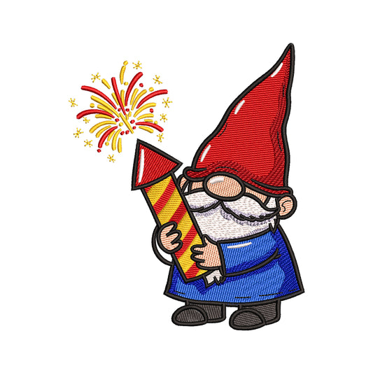 Patriotic Gnome with Firework Embroidery Design - SG270401