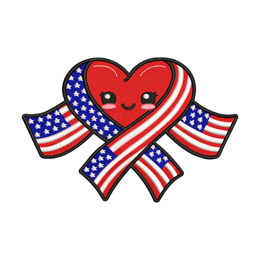 Kawaii Patriotic Heart Embroidery Design - SG280401
