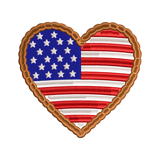 American Flag Heart Patch Embroidery Design - SG280405