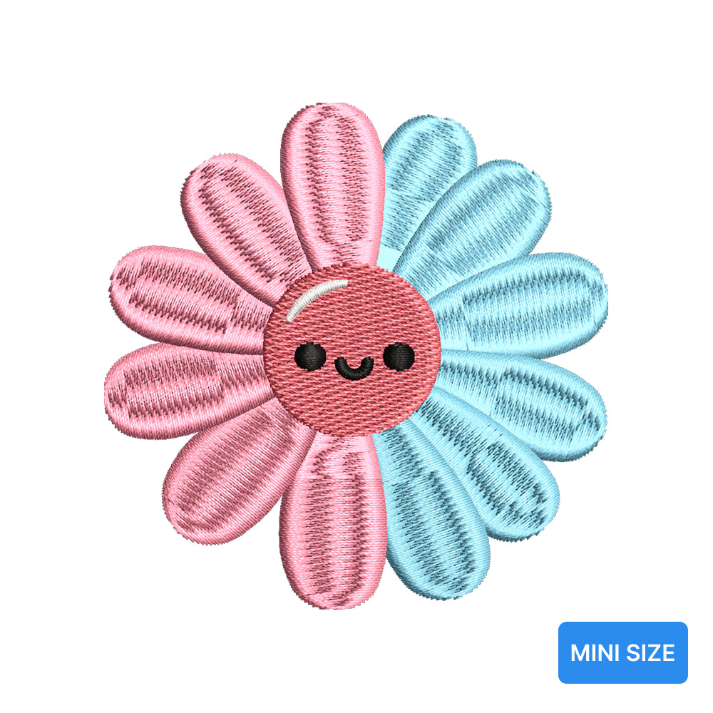 Cute Blue Spring Flower Mini Embroidery Design Tiny Smiling Floral Kawaii - SG29032601