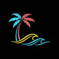 Tropical Palm Tree and Ocean Waves Embroidery Design Summer Beach - SG29052606