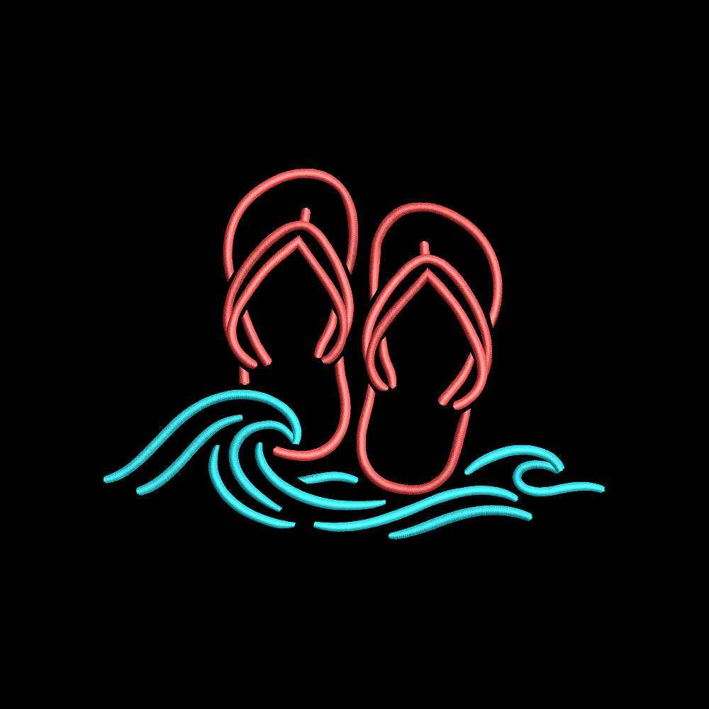 Flip Flops and Ocean Waves Embroidery Design Summer Beach Sandals - SG29052607