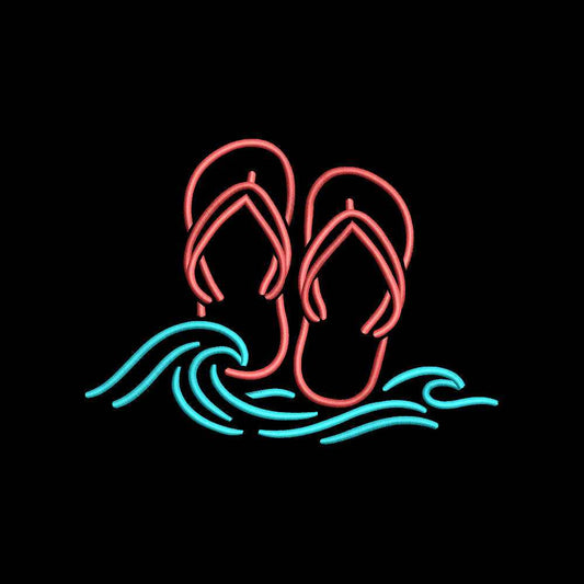 Flip Flops and Ocean Waves Embroidery Design Summer Beach Sandals - SG29052607