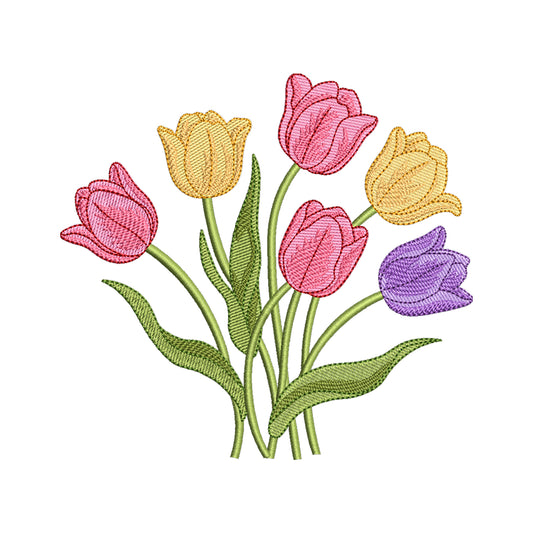 Colorful Tulip Bouquet Embroidery Design - SG300301