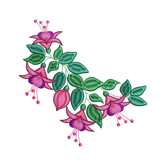 Fuchsia Flower Corner Embroidery Design - SG300304