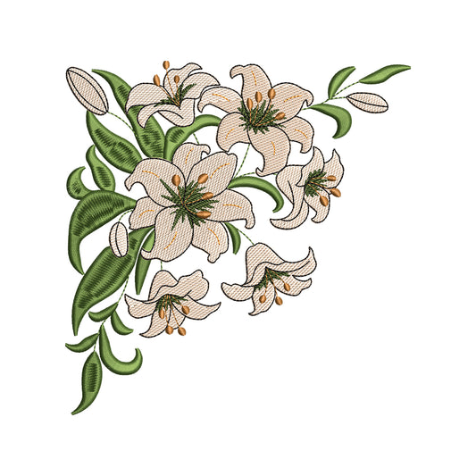 Elegant Lily Corner Embroidery Design - SG300305