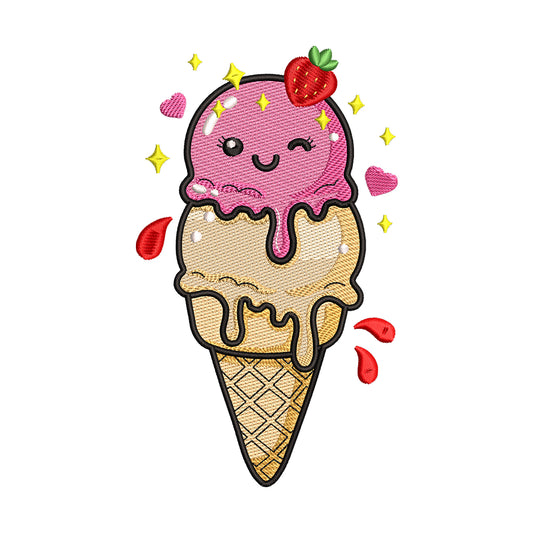 Kawaii Ice Cream Cone Embroidery Design - SG30050102
