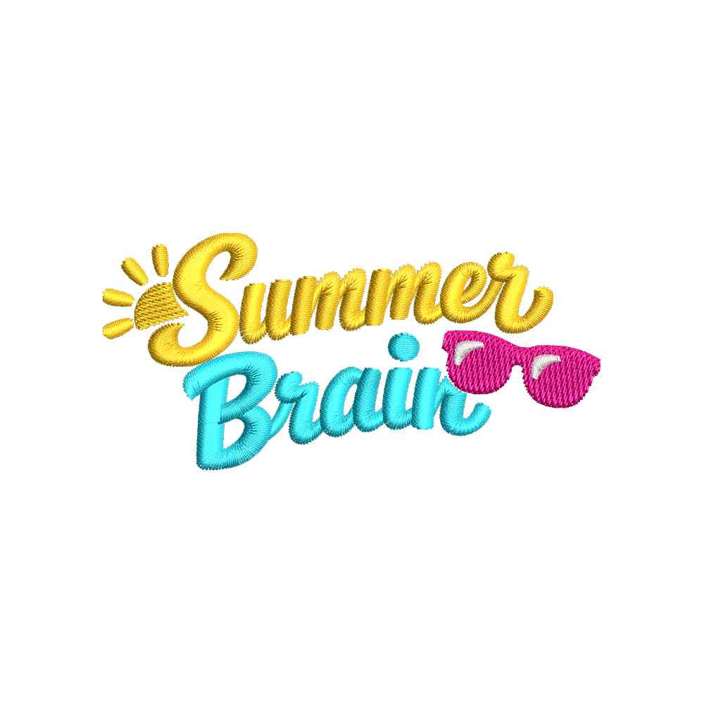 Summer Brain Embroidery Design | Funny Summer Quote Beach Vacation Shirt Design - SG30062607