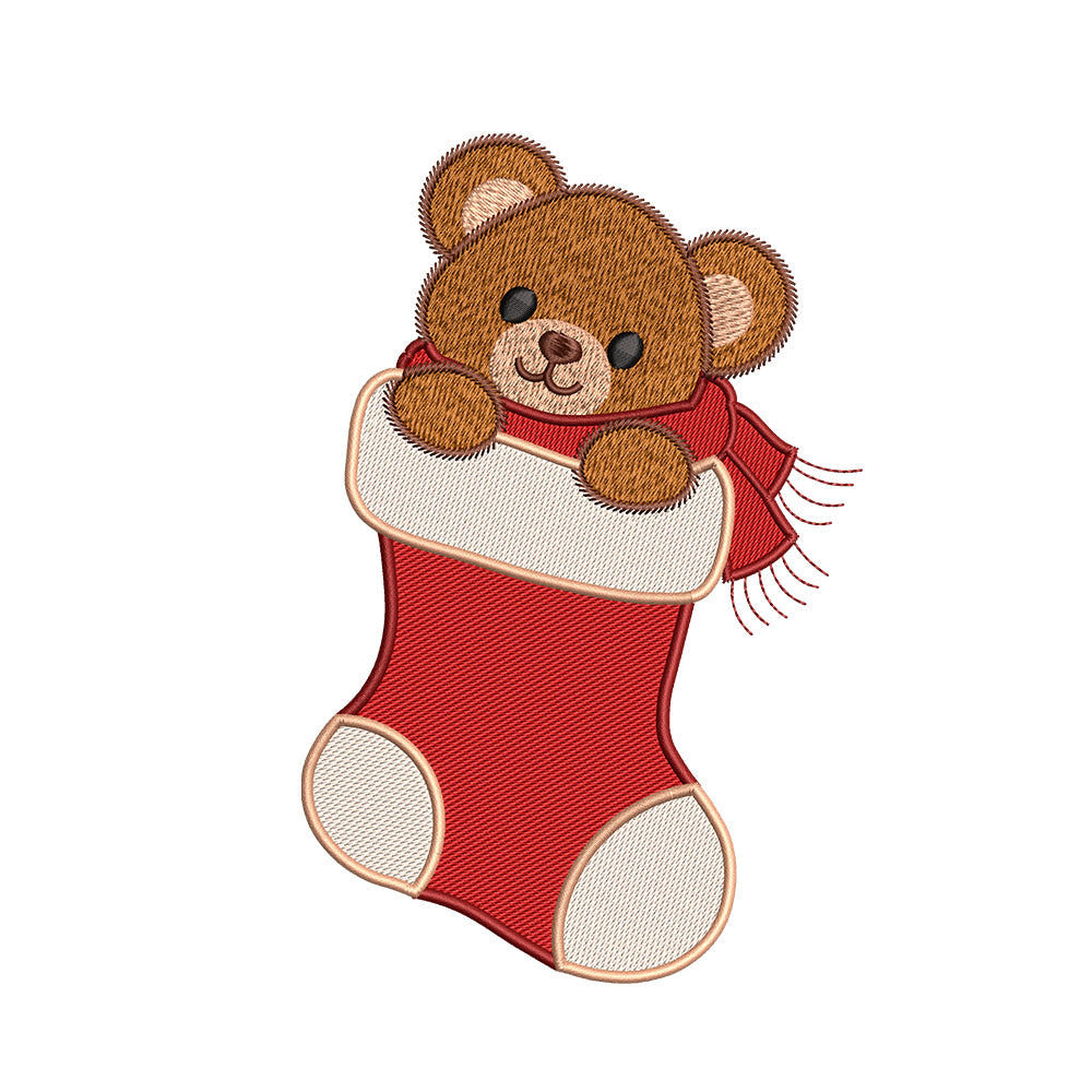 Christmas Teddy Bear in Stocking Embroidery Design - SG30092605