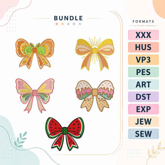 Summer Fruit & Sweet Bow Embroidery Bundle Watermelon Butterfly Citrus Ice Cream