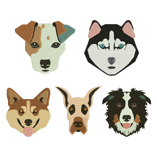 Dog Faces machine embroidery bundle animal