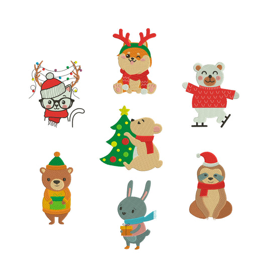 Animals christmas embroidery bundle